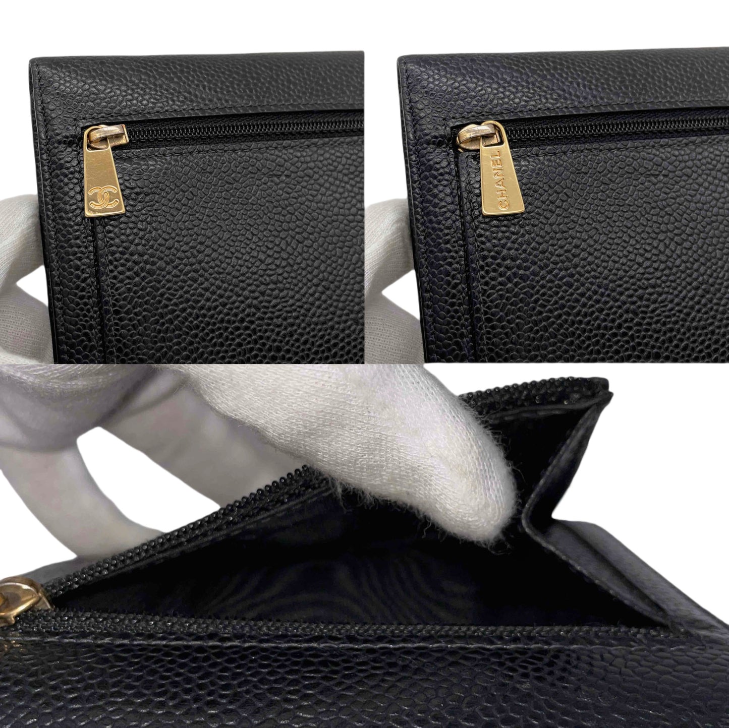 CHANEL CC LOGO Caviar Skin Leather Wallet Black