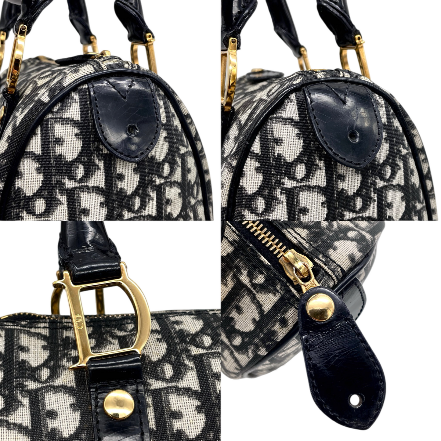 RARE☆☆☆CHRISTIAN DIOR 2002 Trotter PVC Mini Boston Handbag 20cm Black & Gold