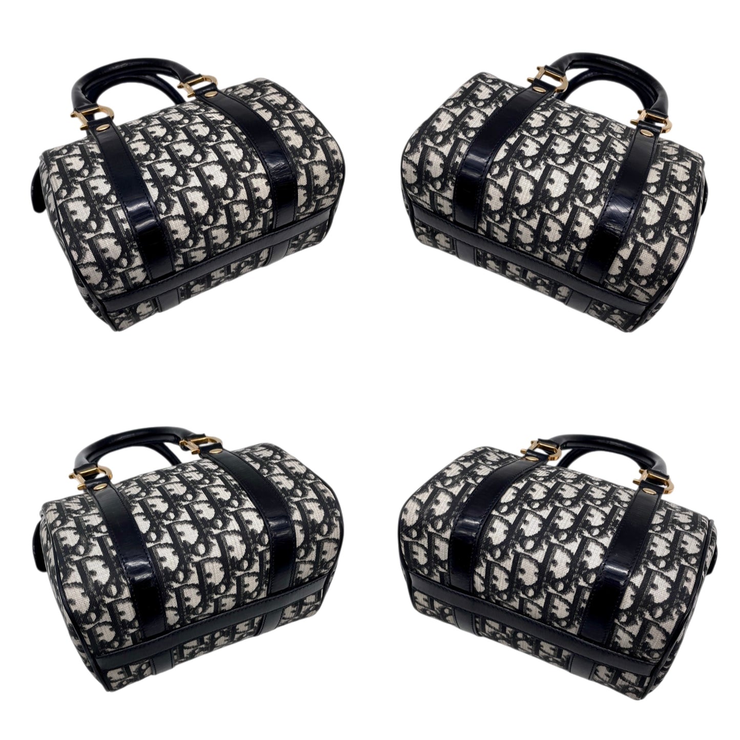 RARE☆☆☆CHRISTIAN DIOR 2002 Trotter PVC Mini Boston Handbag 20cm Black & Gold