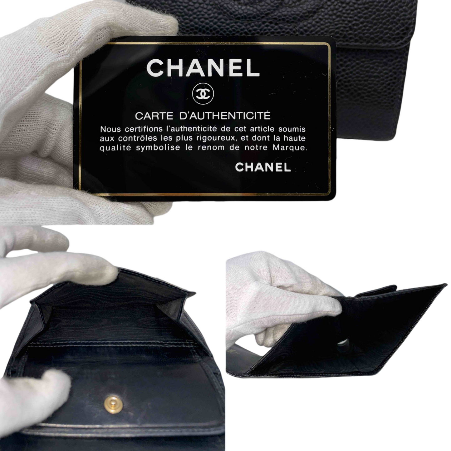 CHANEL CC LOGO Caviar Skin Leather Wallet Black