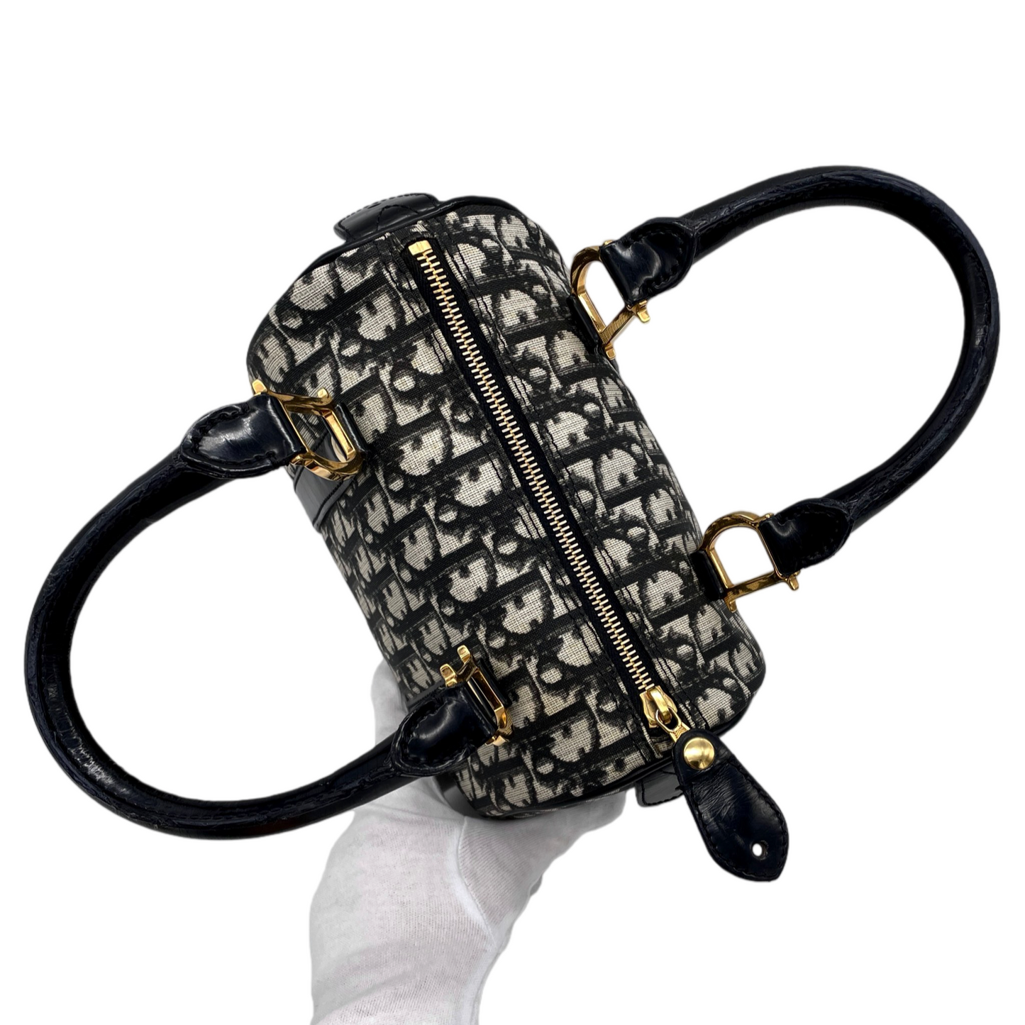RARE☆☆☆CHRISTIAN DIOR 2002 Trotter PVC Mini Boston Handbag 20cm Black & Gold