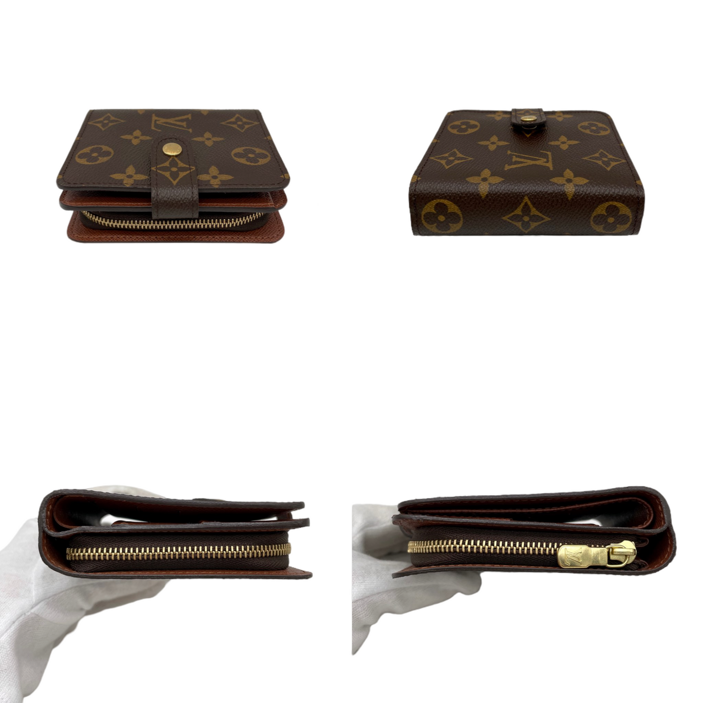 LOUIS VUITTON Monogram Compact Zip Short Wallet M61667 Brown &amp; Gold