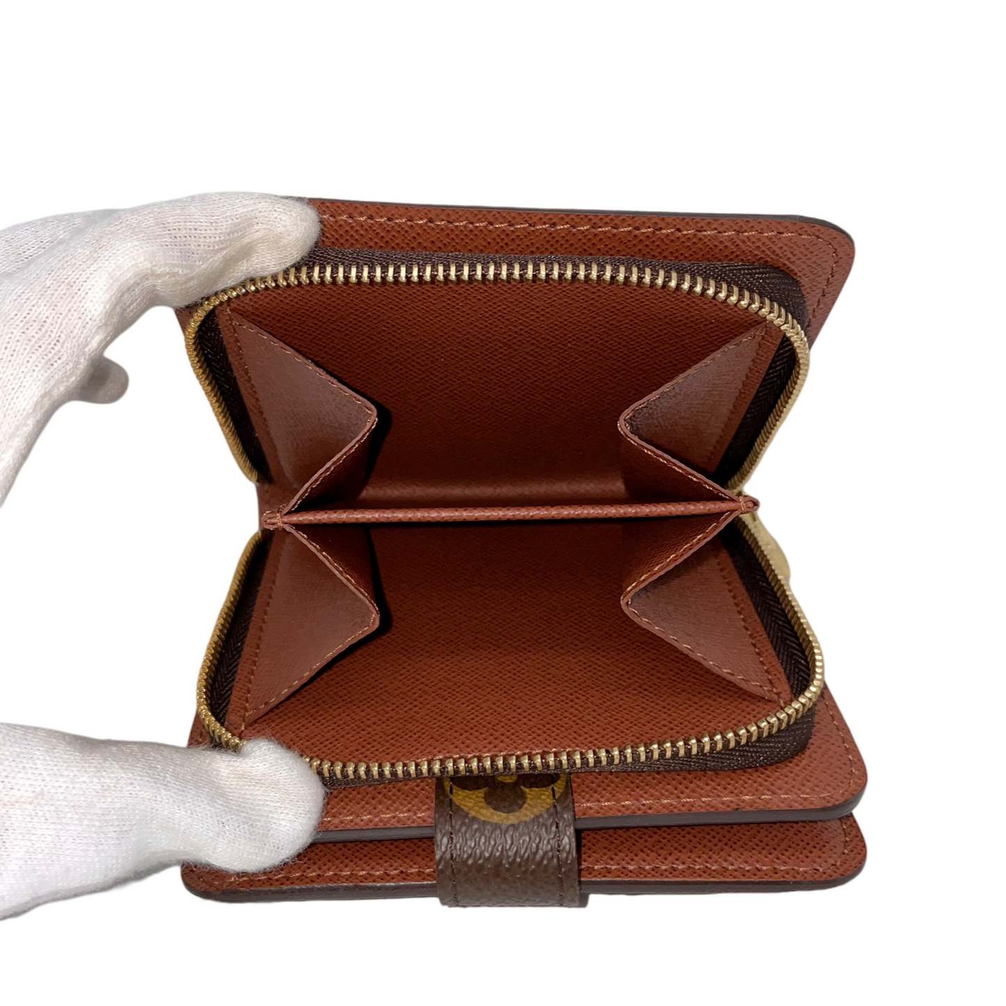 LOUIS VUITTON Monogram Compact Zip Short Wallet M61667 Brown &amp; Gold