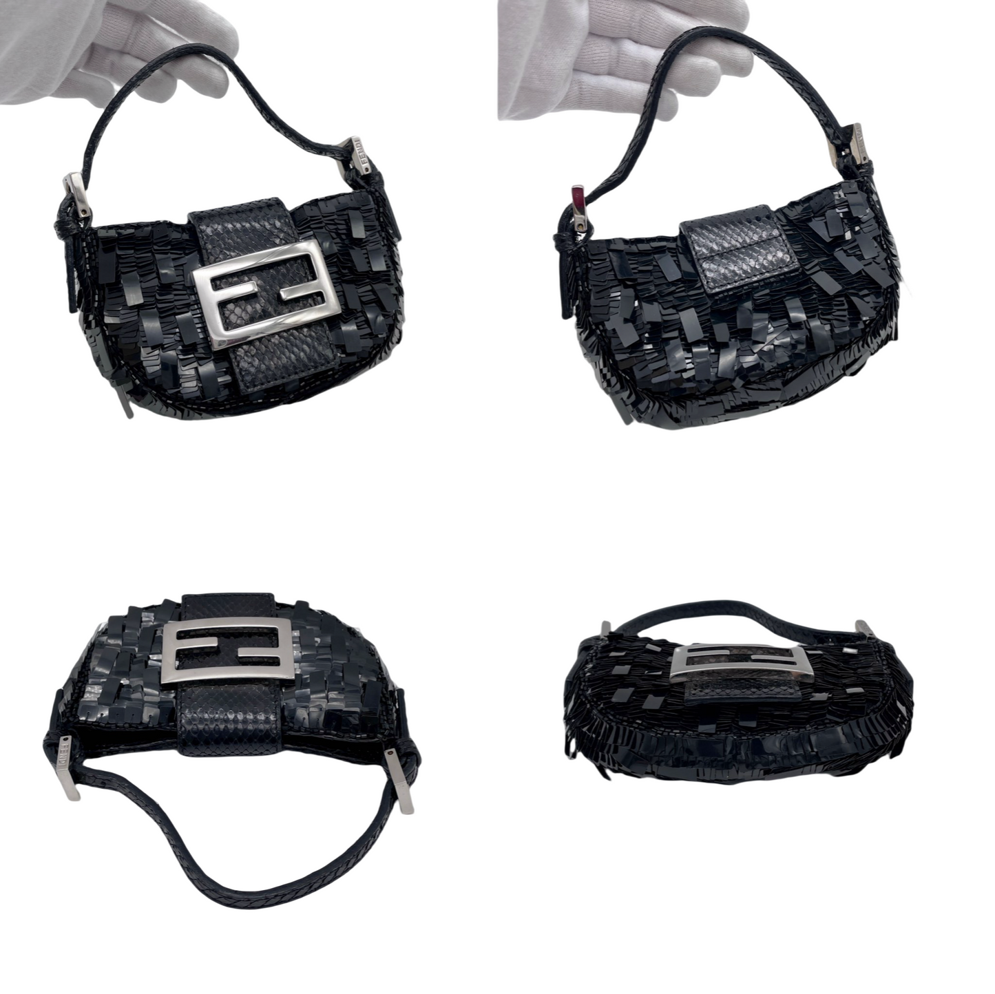 AUTH 二手 FENDI 足球图案 V 口妈妈 baget 黄金金属零件复制品