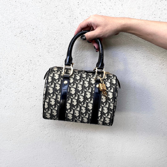 RARE☆☆☆CHRISTIAN DIOR 2002 Trotter PVC Mini Boston Handbag 20cm Black & Gold