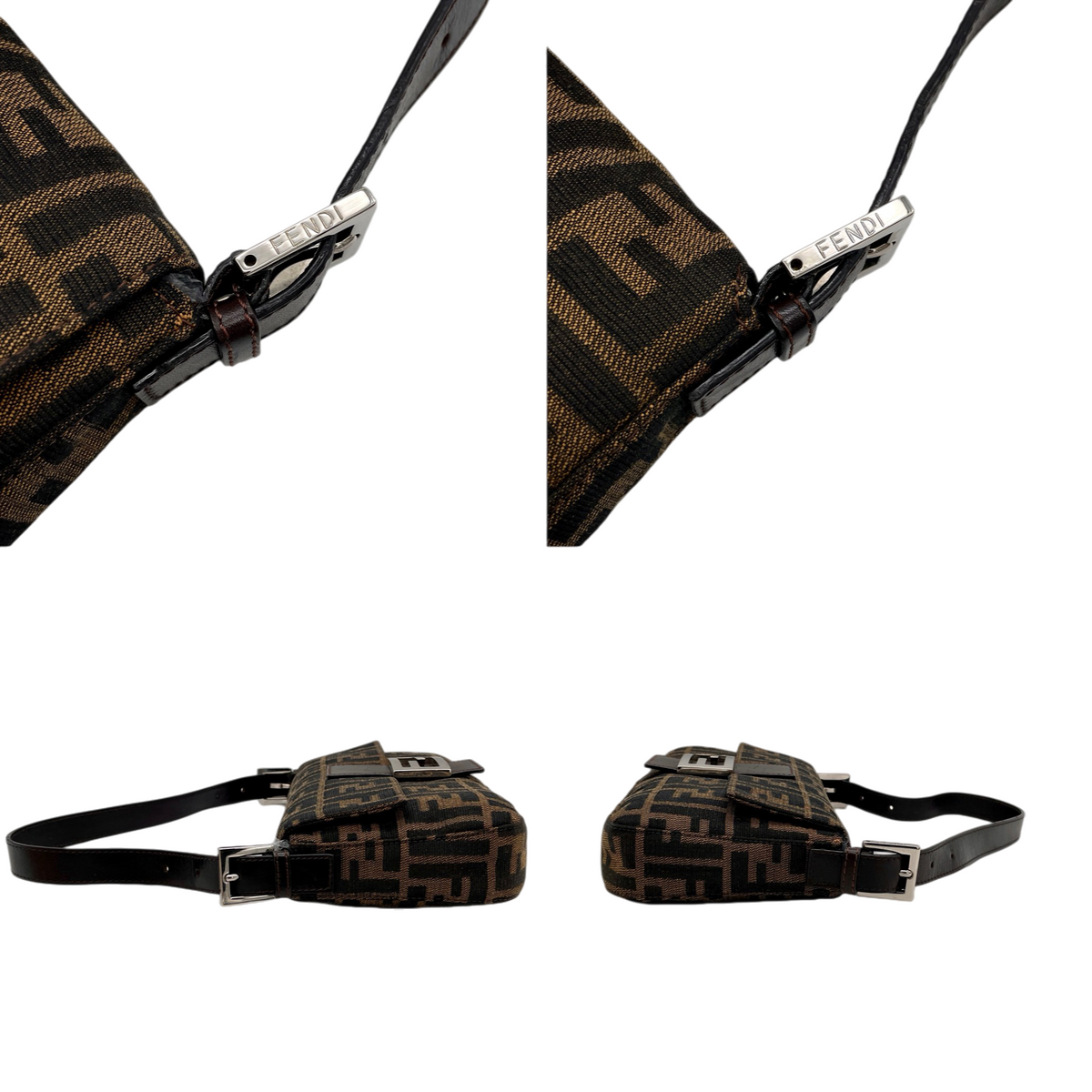 FENDI Classic Mamma Baguette Zucca Canvas Leather Shoulder Flap Bag Medium Brown Silver