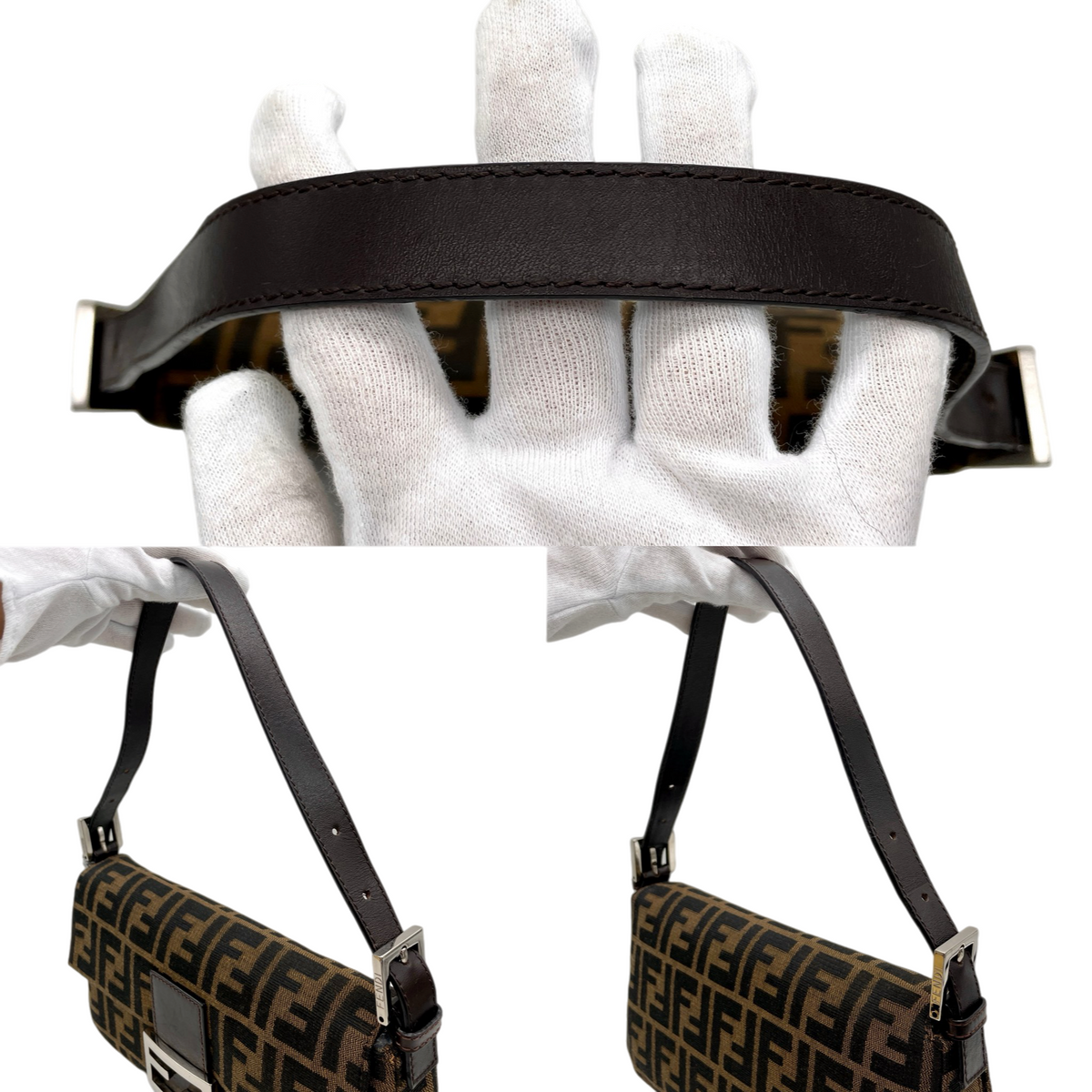 FENDI Classic Mamma Baguette Zucca Canvas Leather Shoulder Flap Bag Medium Brown Silver