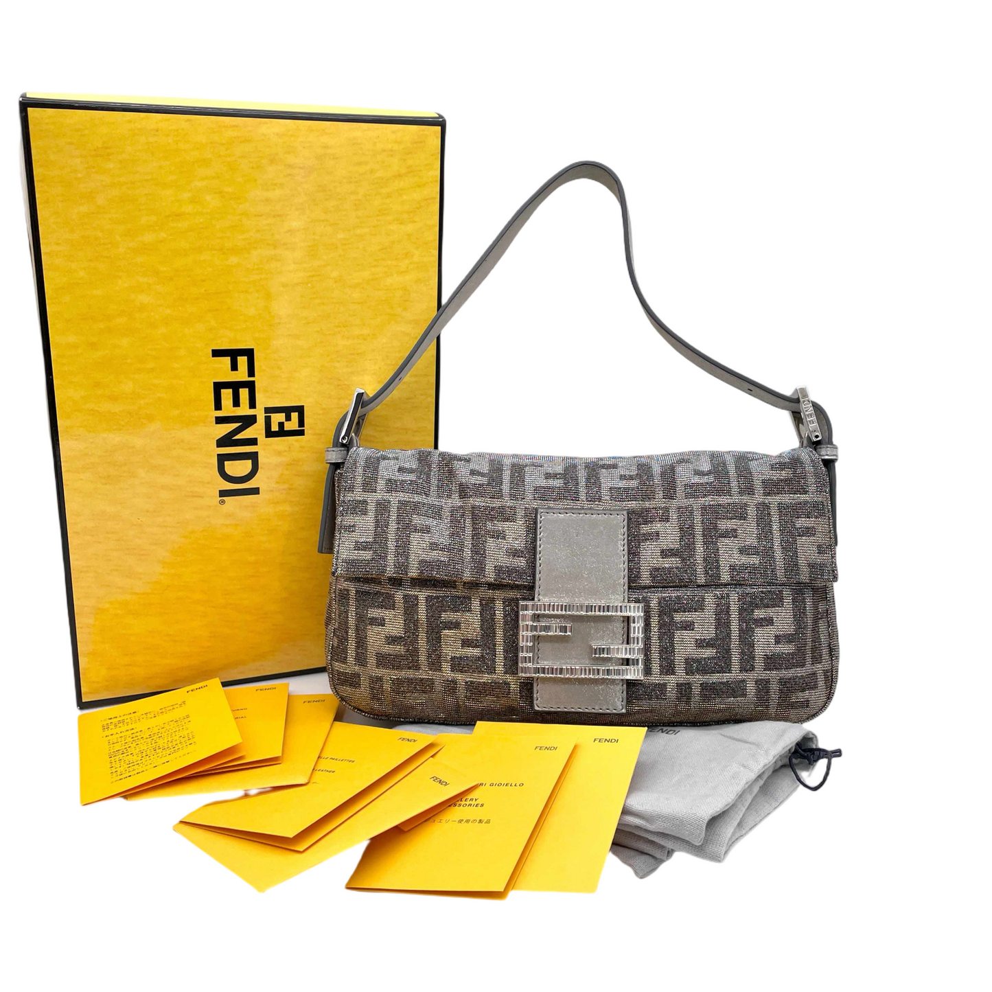 RARE☆☆☆☆☆FENDI Zucca Lame Rhinestone FF Logo Mamma Bucket PM Shoulder Bag