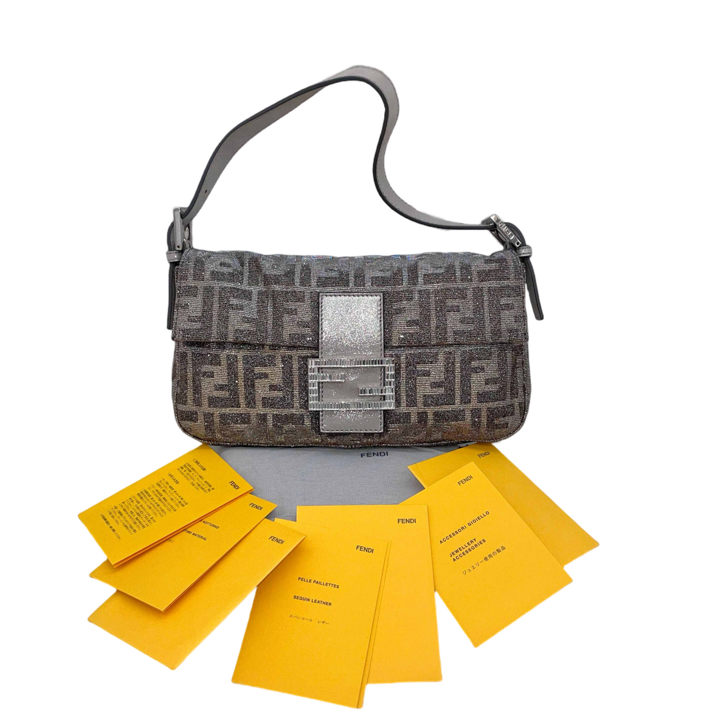 RARE☆☆☆☆☆FENDI Zucca Lame Rhinestone FF Logo Mamma Bucket PM Shoulder Bag