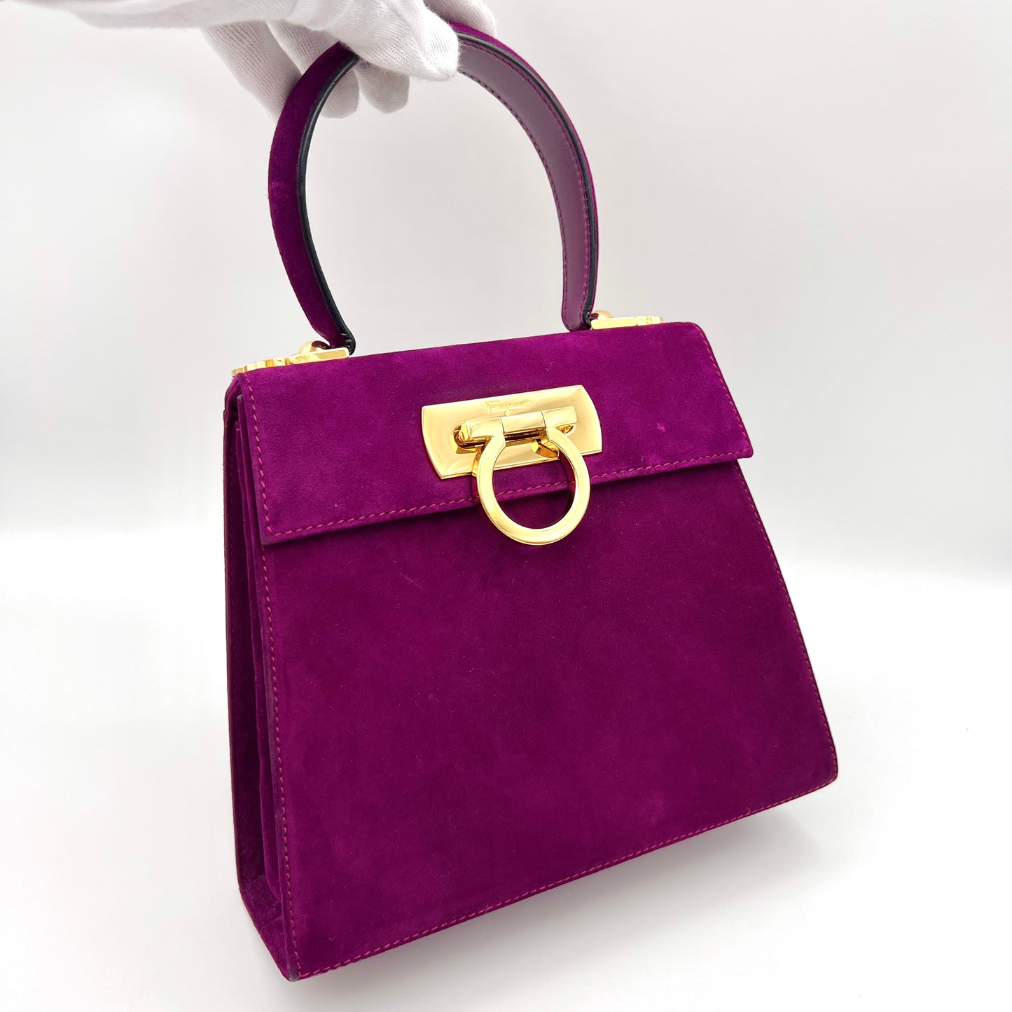 RARE☆☆☆Salvatore Ferragamo Ganchini 2WAY Handbag PM Suede Leather