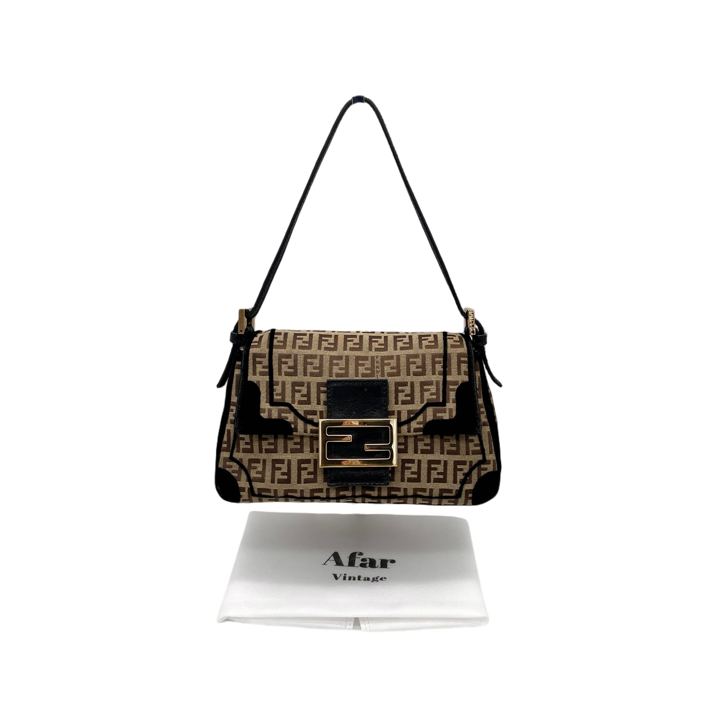 RARE☆☆☆☆FENDI Velvet Zucchino Canvas Mini Mamma Baguette Shoulder Bag Brown &amp; Gold