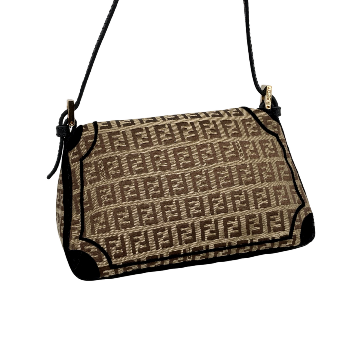 RARE☆☆☆☆FENDI Velvet Zucchino Canvas Mini Mamma Baguette Shoulder Bag Brown &amp; Gold