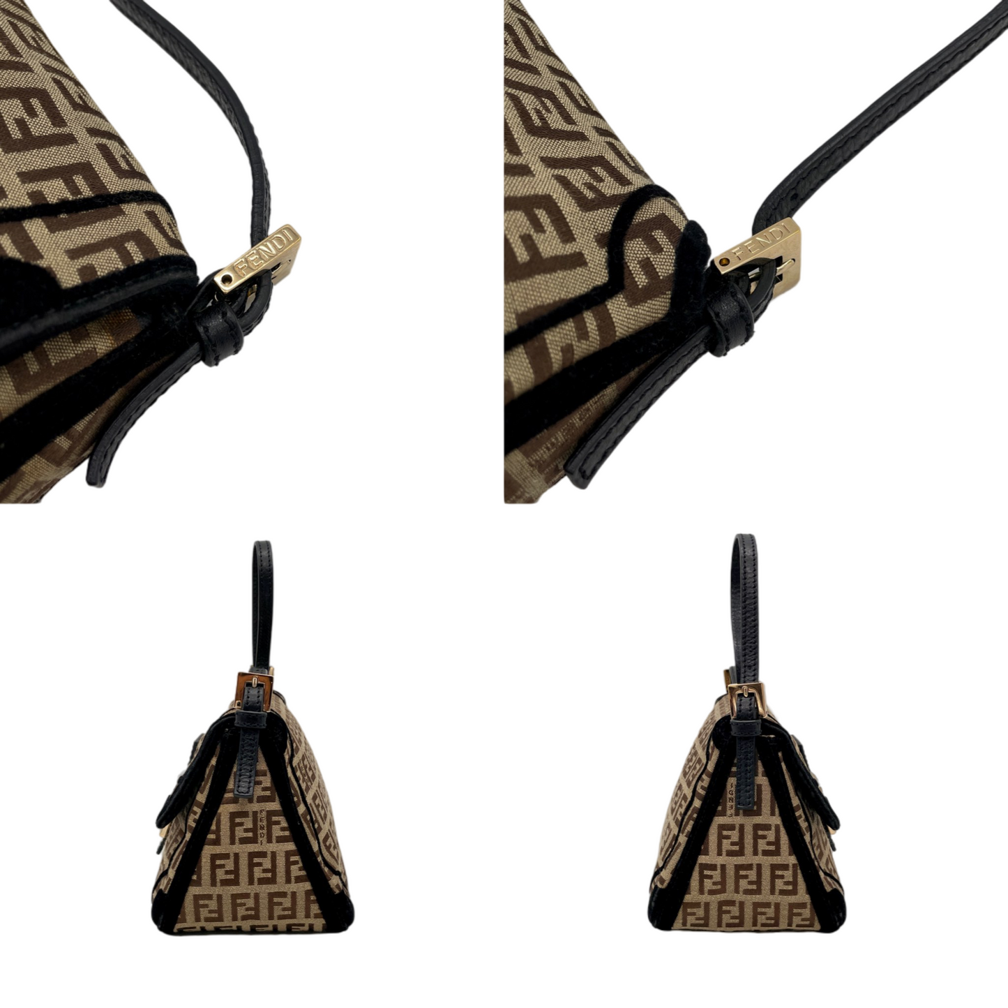 RARE☆☆☆☆FENDI Velvet Zucchino Canvas Mini Mamma Baguette Shoulder Bag Brown &amp; Gold