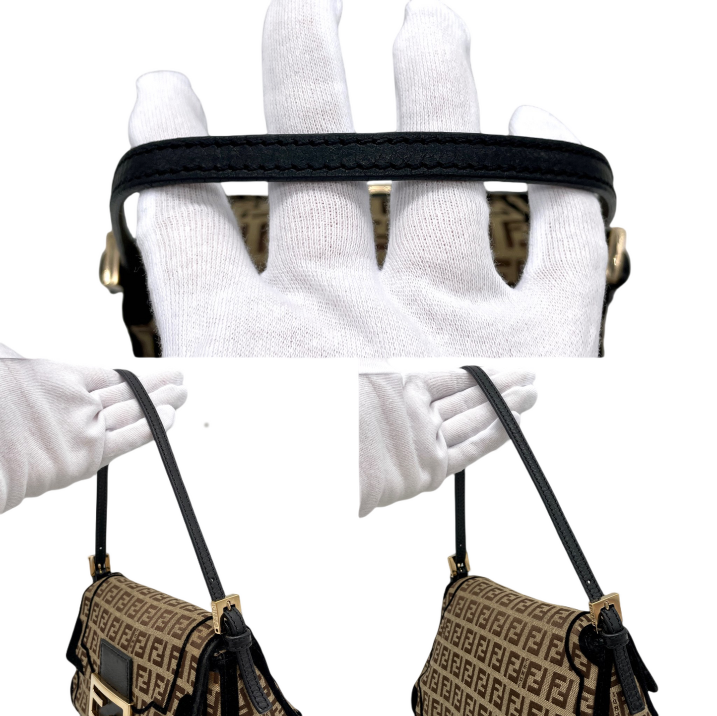 RARE☆☆☆☆FENDI Velvet Zucchino Canvas Mini Mamma Baguette Shoulder Bag Brown &amp; Gold