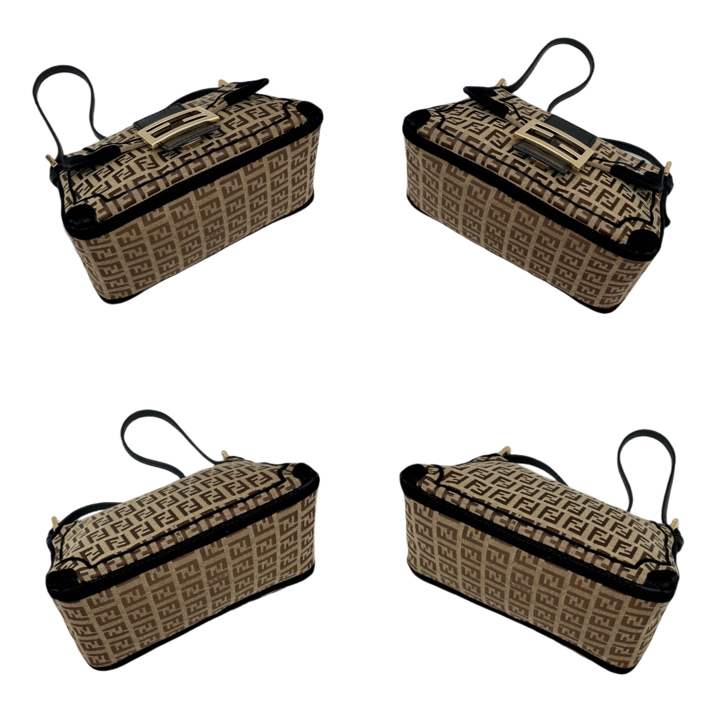 RARE☆☆☆☆FENDI Velvet Zucchino Canvas Mini Mamma Baguette Shoulder Bag Brown &amp; Gold