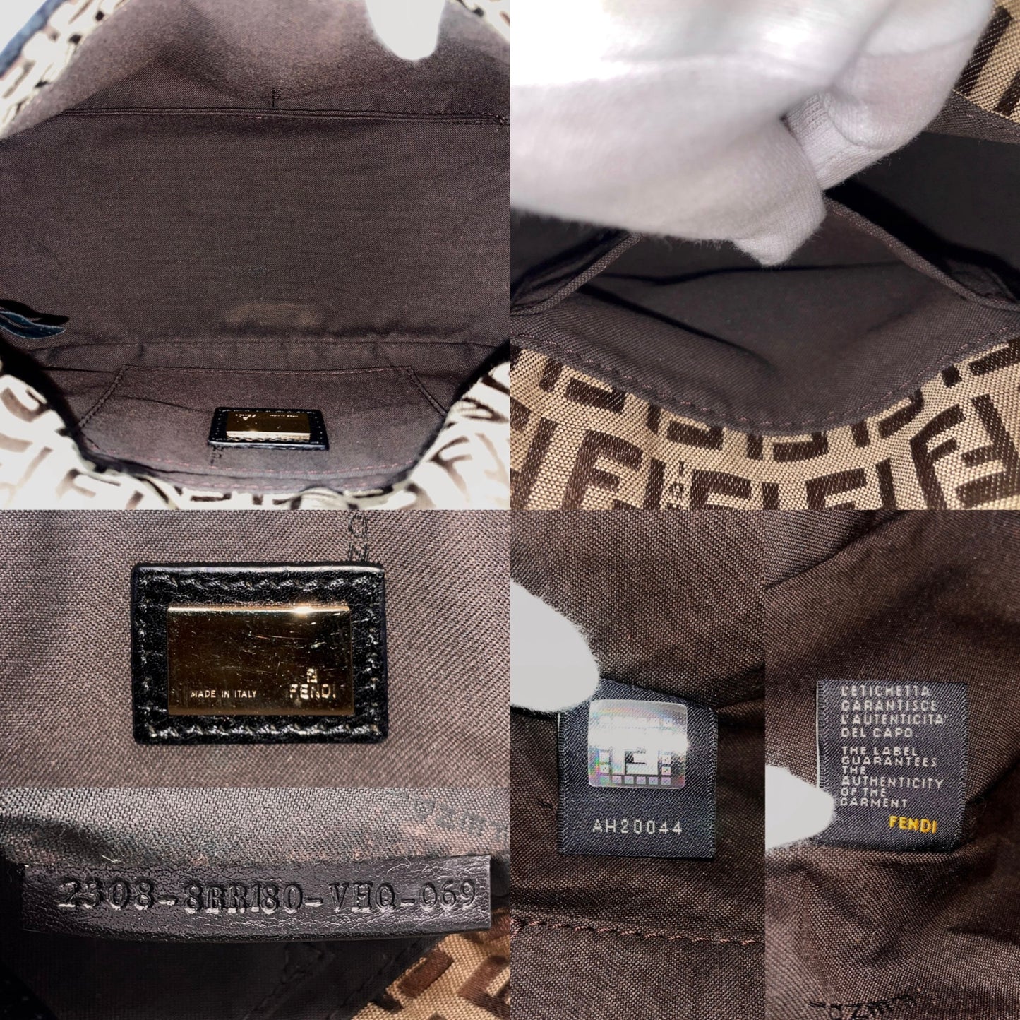 RARE☆☆☆☆FENDI Velvet Zucchino Canvas Mini Mamma Baguette Shoulder Bag Brown &amp; Gold