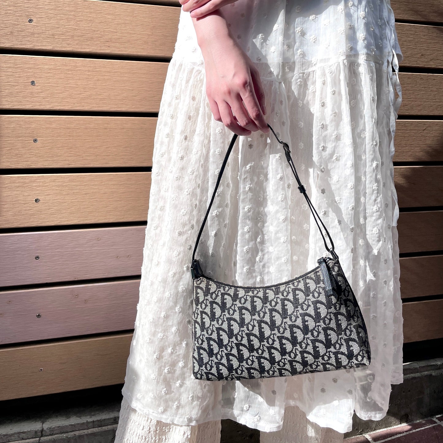 AUTHENTIC PRELOVED CHRISTIAN DIOR 2003 Trotter Canvas Accessories Pouch Hand Bag SHW Black &amp; Gray