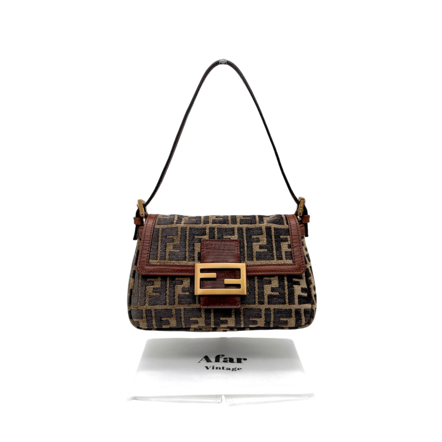 RARE☆☆☆☆FENDI Velvet Zucca Mini Mamma Baguette Shoulder Bag Brown &amp; Gold