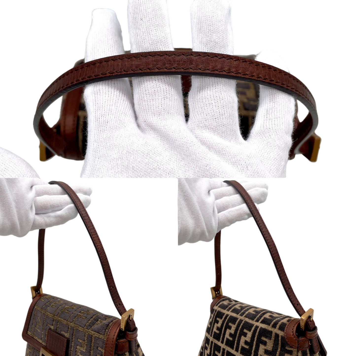 RARE☆☆☆☆FENDI Velvet Zucca Mini Mamma Baguette Shoulder Bag Brown &amp; Gold