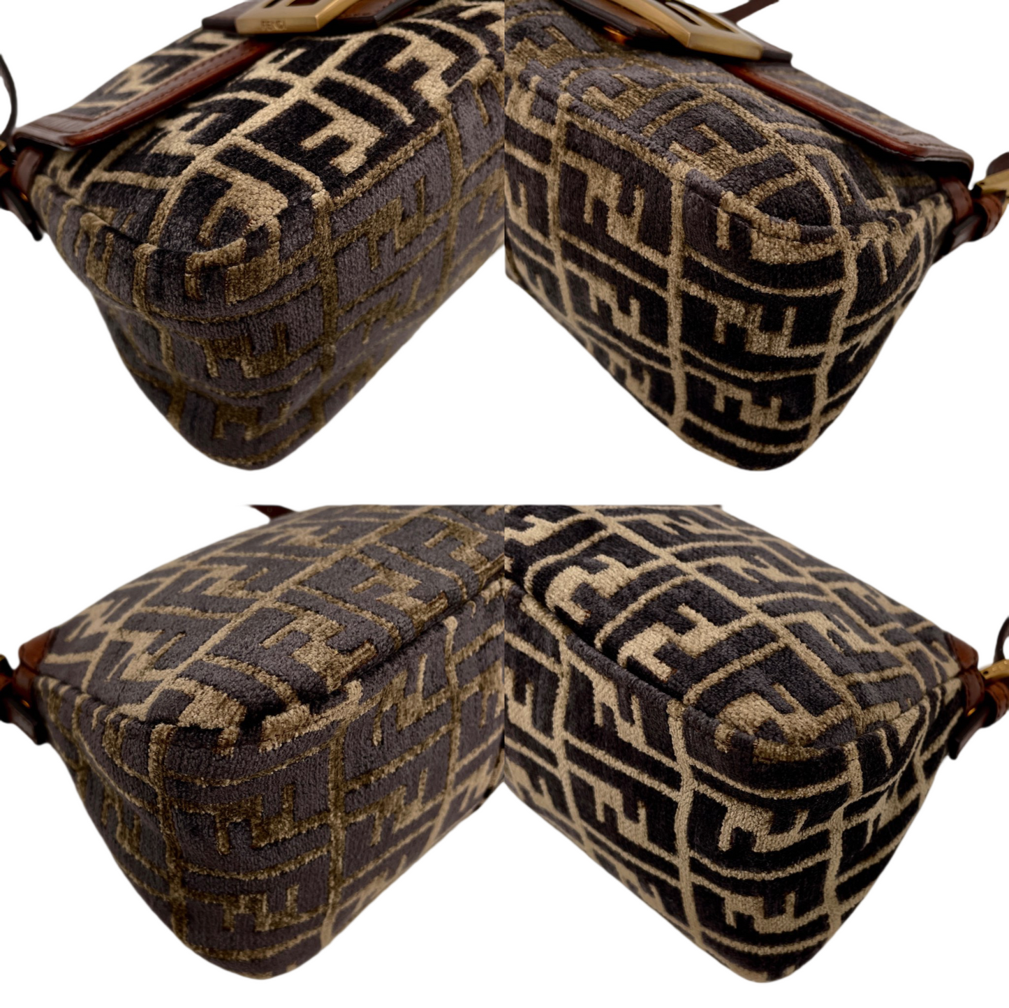 RARE☆☆☆☆FENDI Velvet Zucca Mini Mamma Baguette Shoulder Bag Brown &amp; Gold