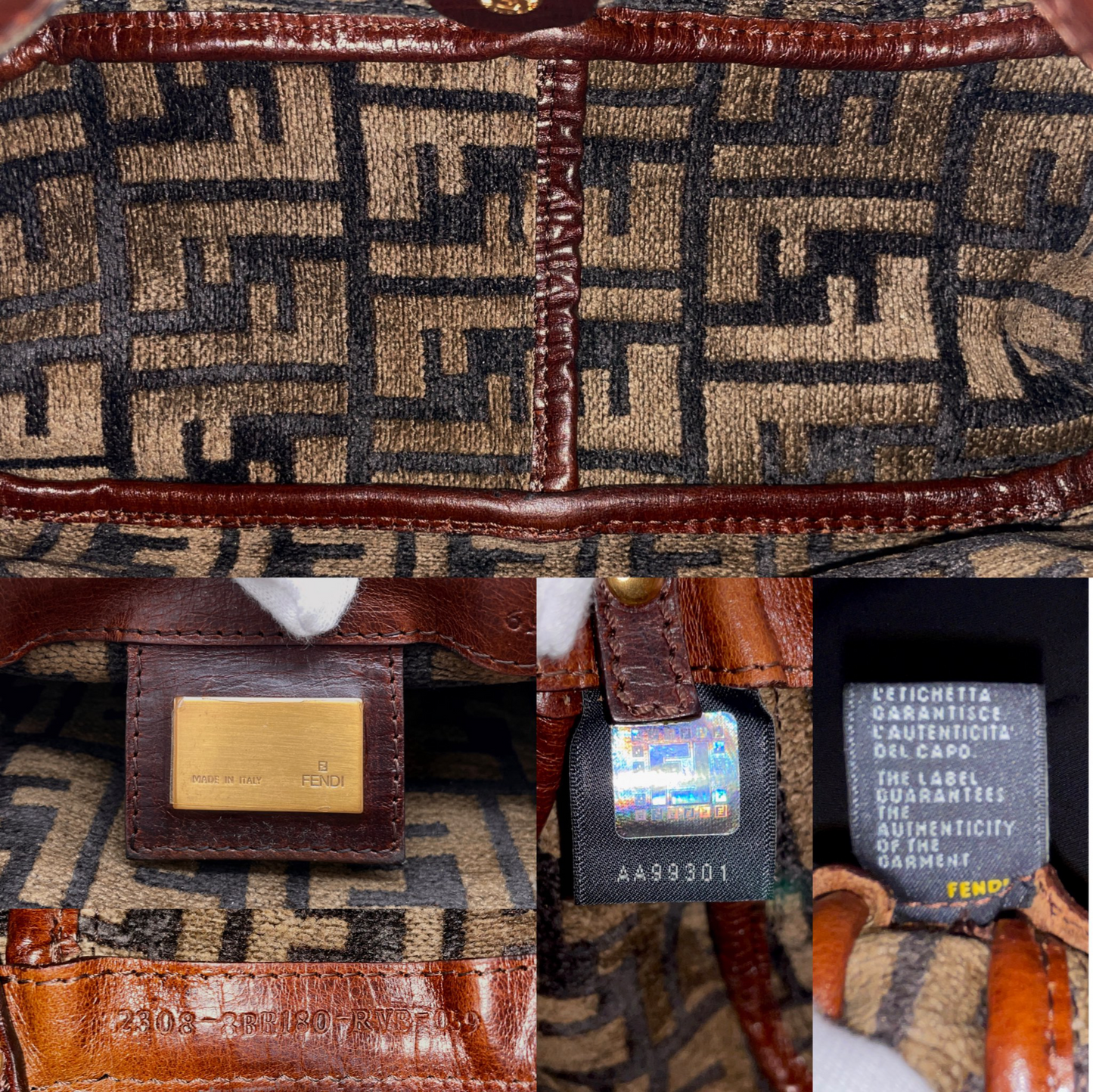 RARE☆☆☆☆FENDI Velvet Zucca Mini Mamma Baguette Shoulder Bag Brown &amp; Gold