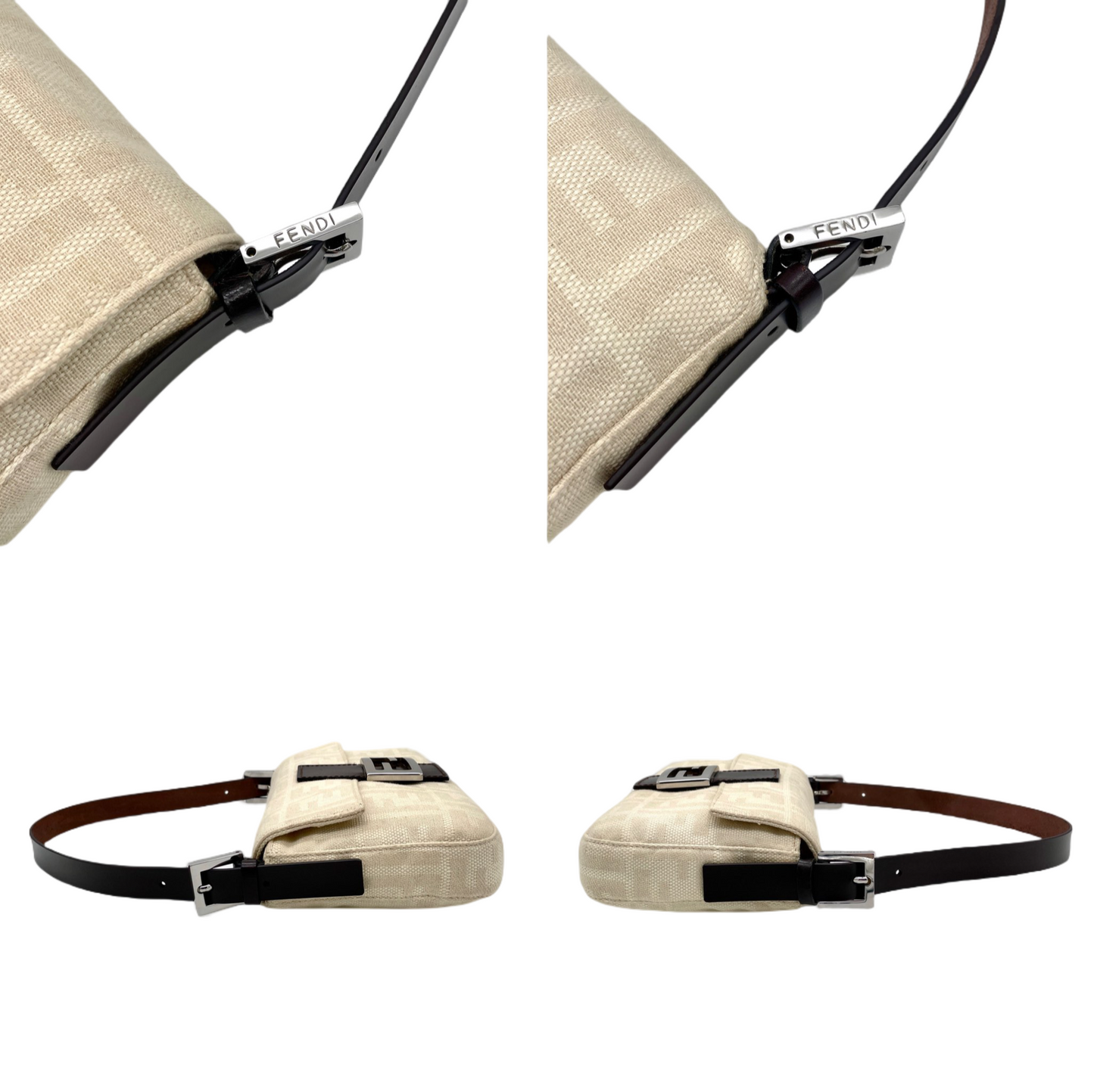 FENDI Zucca White Canvas Mamma Baguette PM Shoulder Bag White &amp; Silver