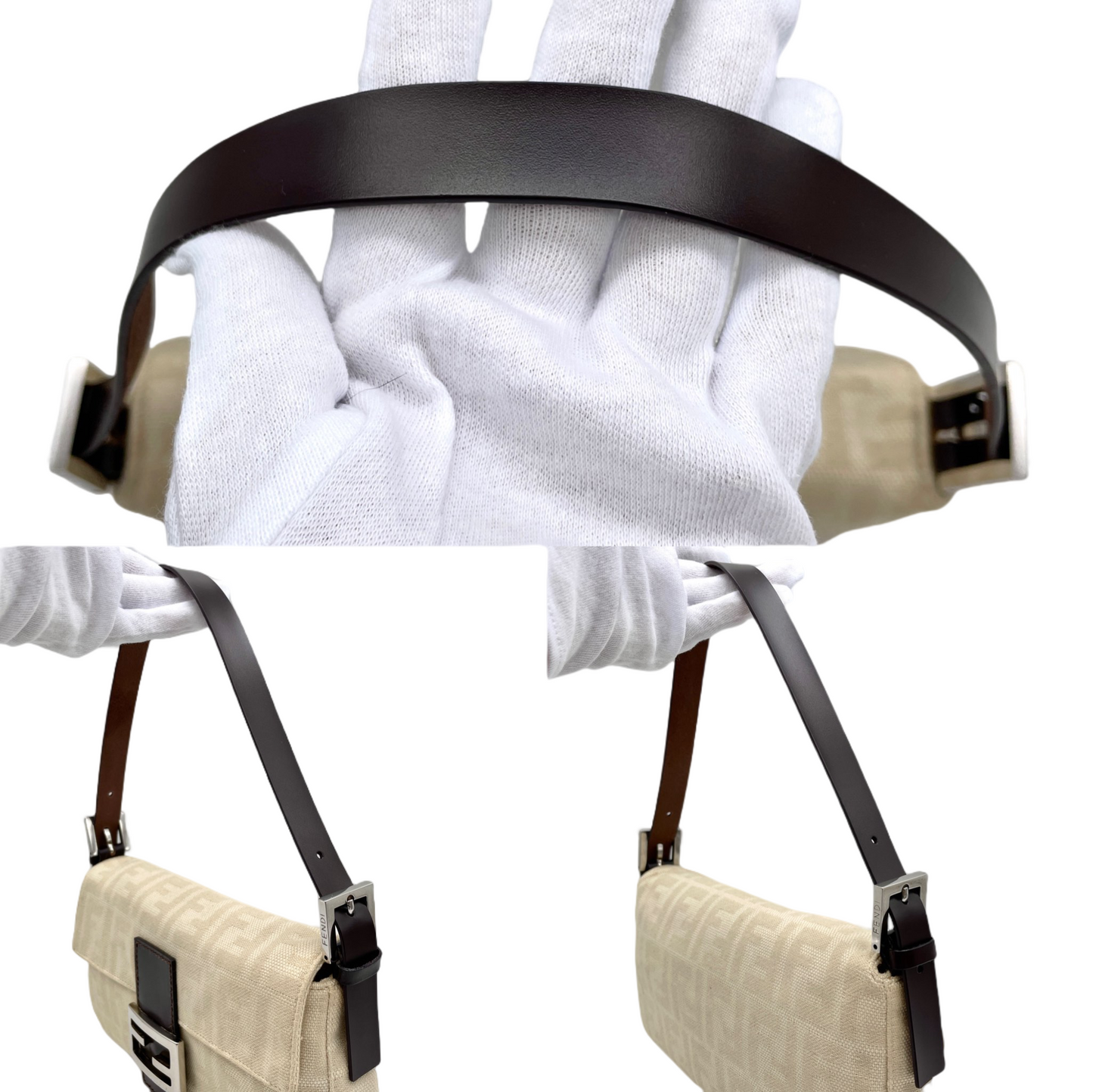 FENDI Zucca White Canvas Mamma Baguette PM Shoulder Bag White &amp; Silver