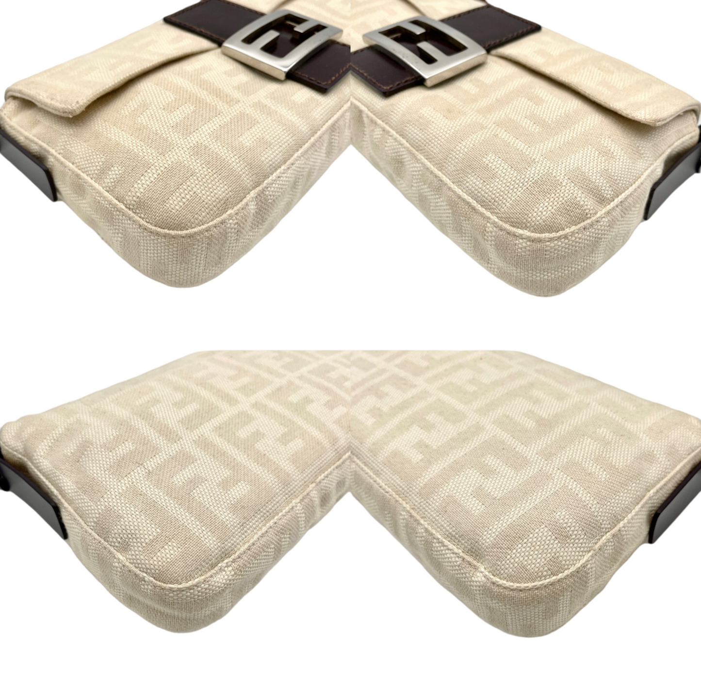 FENDI Zucca White Canvas Mamma Baguette PM Shoulder Bag White &amp; Silver