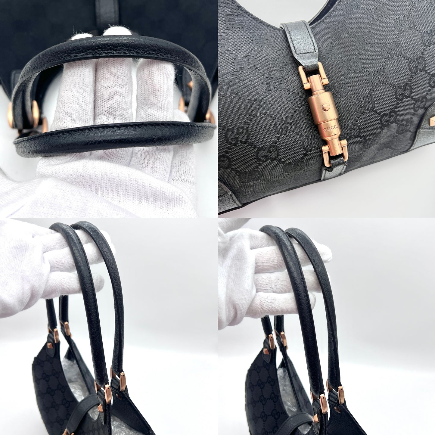 AUTH Pre-owned GUCCI Jackie 1961 Double Shoulder Bag Black GHW