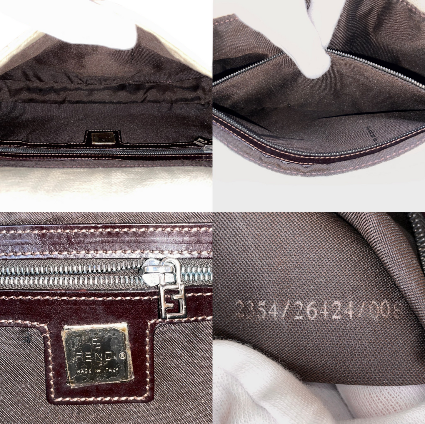 FENDI Zucca White Canvas Mamma Baguette PM Shoulder Bag White &amp; Silver