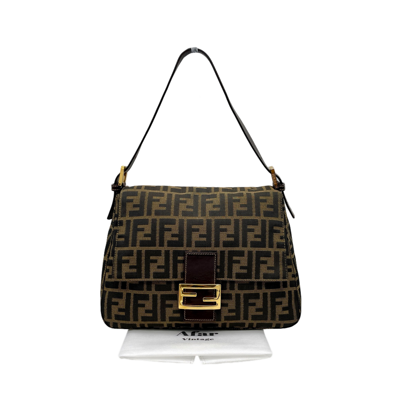 RARE☆☆☆FENDI Zucca Canvas Mamma Baguette GM Shoulder Bag Brown &amp; Gold