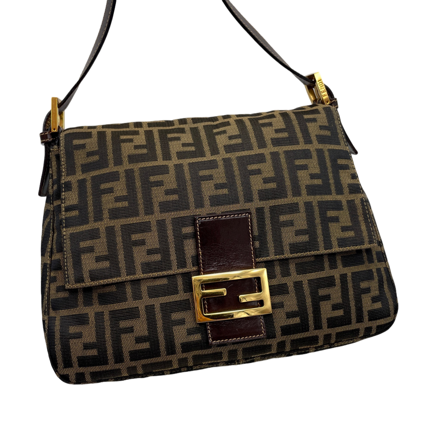 RARE☆☆☆FENDI Zucca Canvas Mamma Baguette GM Shoulder Bag Brown &amp; Gold