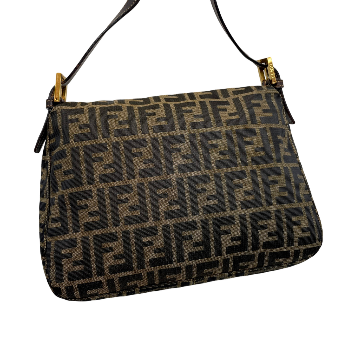 RARE☆☆☆FENDI Zucca Canvas Mamma Baguette GM Shoulder Bag Brown &amp; Gold