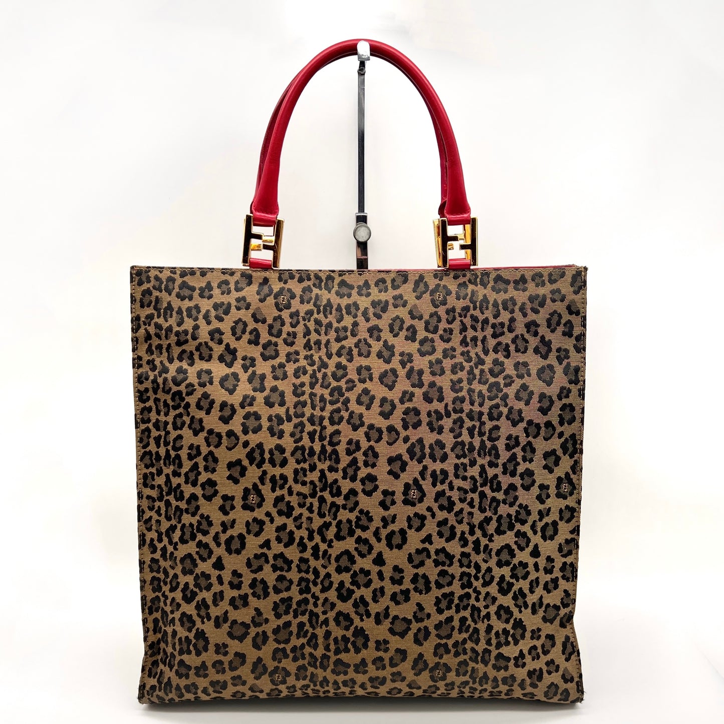 AUTH Pre-owned FENDI Leopard Print Tote Bag Brown x Red GHW