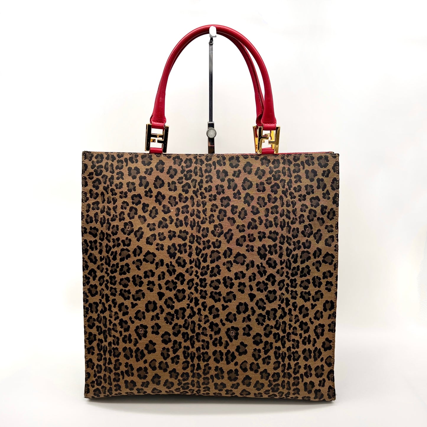 AUTH Pre-owned FENDI Leopard Print Tote Bag Brown x Red GHW