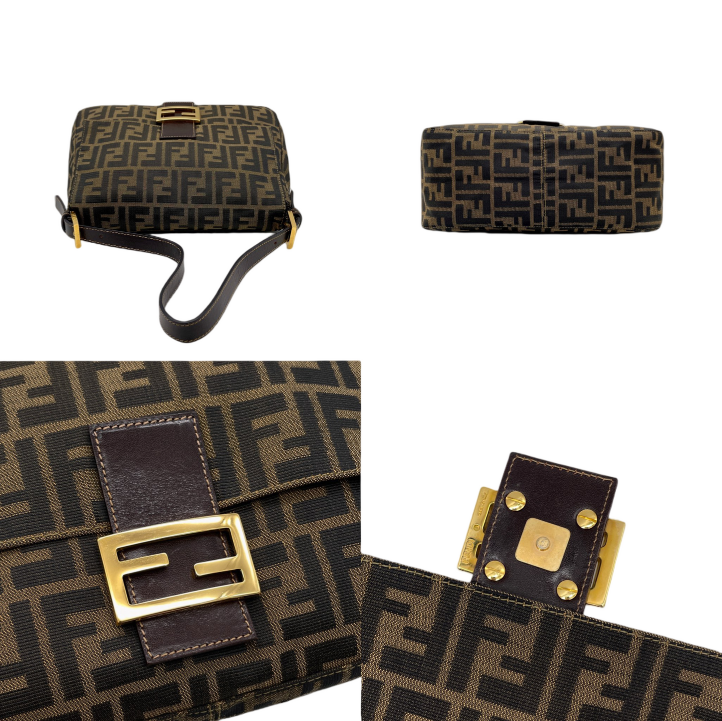 RARE☆☆☆FENDI Zucca Canvas Mamma Baguette GM Shoulder Bag Brown &amp; Gold