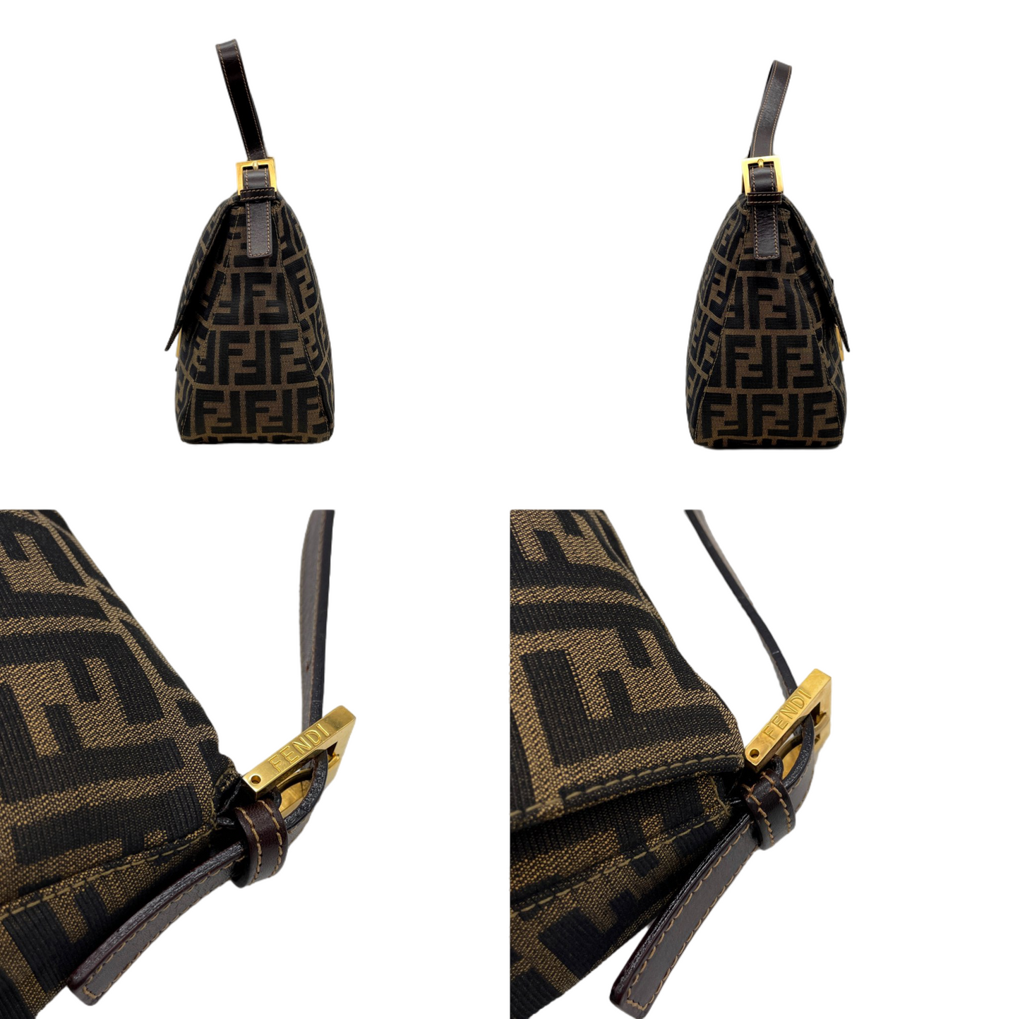 RARE☆☆☆FENDI Zucca Canvas Mamma Baguette GM Shoulder Bag Brown &amp; Gold