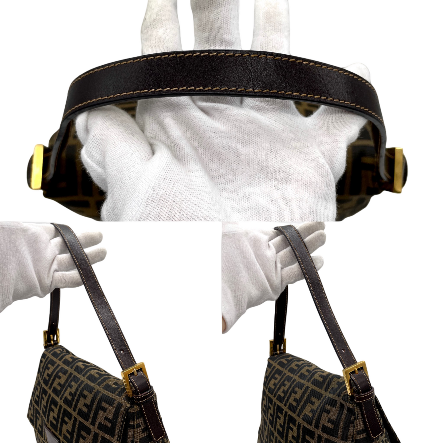 RARE☆☆☆FENDI Zucca Canvas Mamma Baguette GM Shoulder Bag Brown &amp; Gold