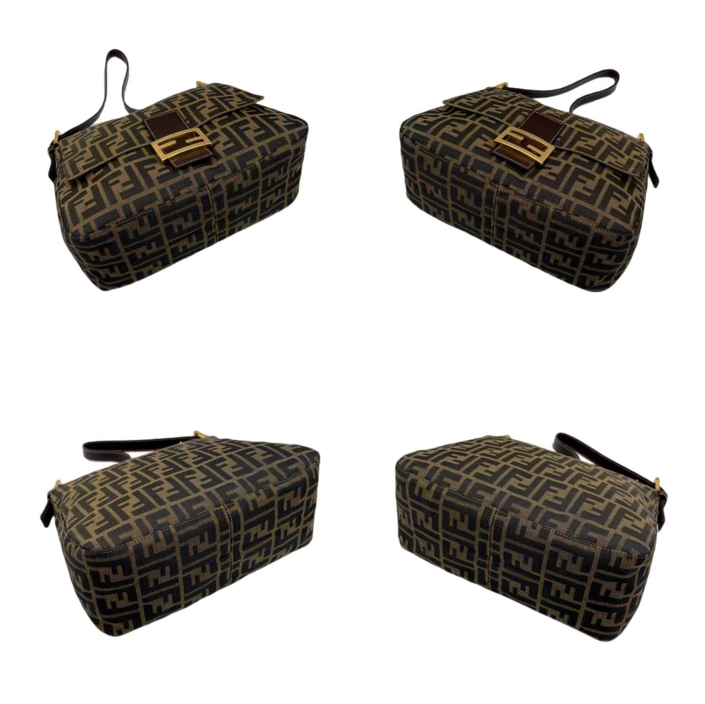 RARE☆☆☆FENDI Zucca Canvas Mamma Baguette GM Shoulder Bag Brown &amp; Gold