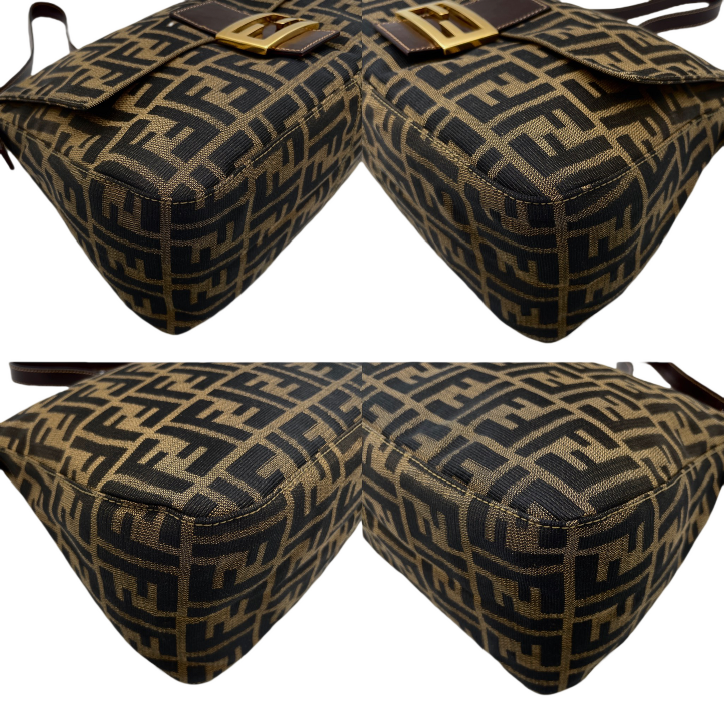 RARE☆☆☆FENDI Zucca Canvas Mamma Baguette GM Shoulder Bag Brown &amp; Gold