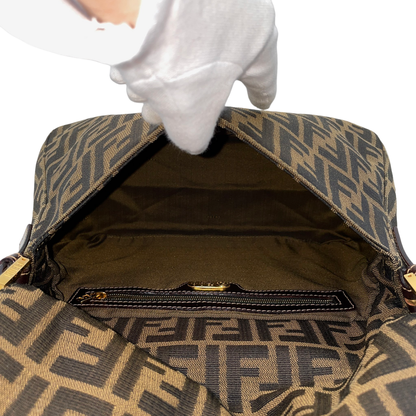 RARE☆☆☆FENDI Zucca Canvas Mamma Baguette GM Shoulder Bag Brown &amp; Gold