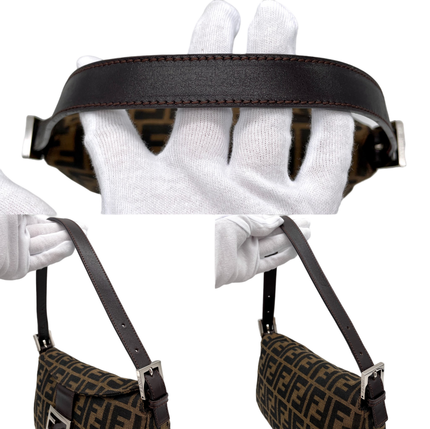 FENDI Zucca Double Round Flap Mamma Baguette Shoulder Bag PM Brown &amp; Silver