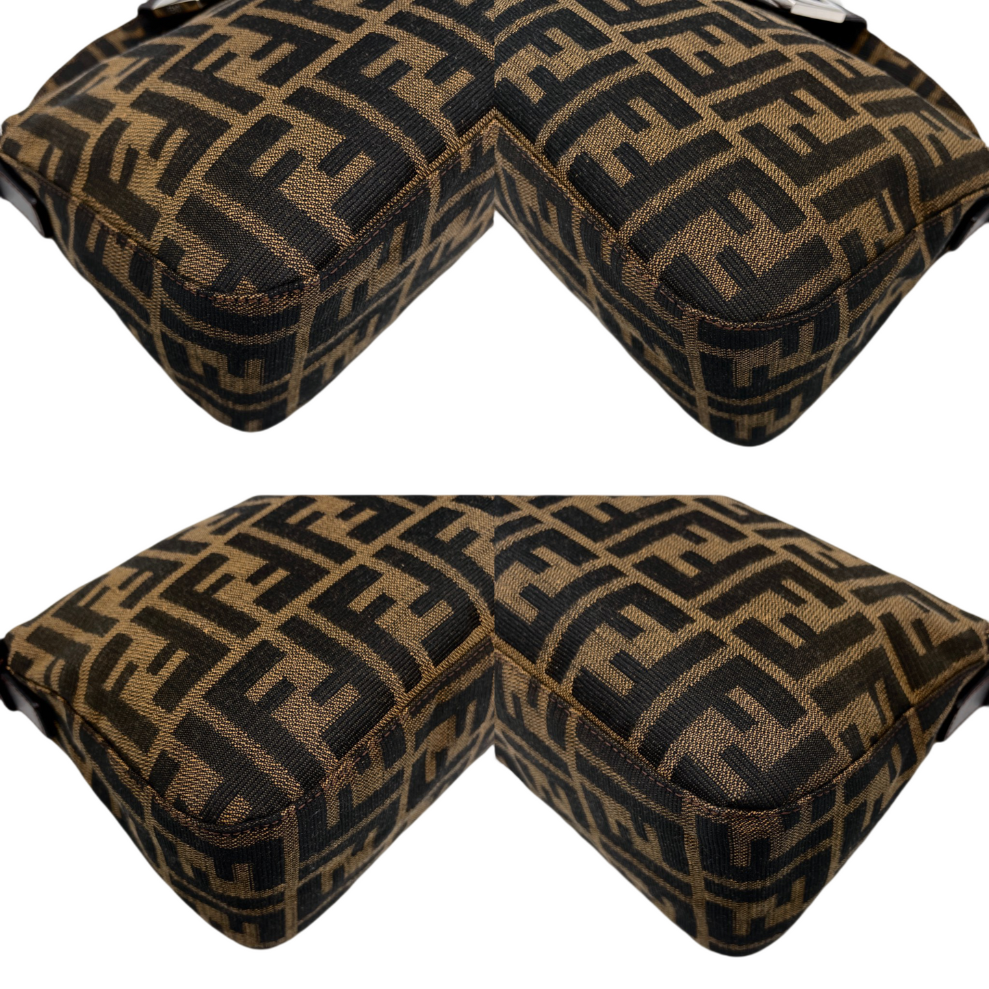 FENDI Zucca Double Round Flap Mamma Baguette Shoulder Bag PM Brown &amp; Silver