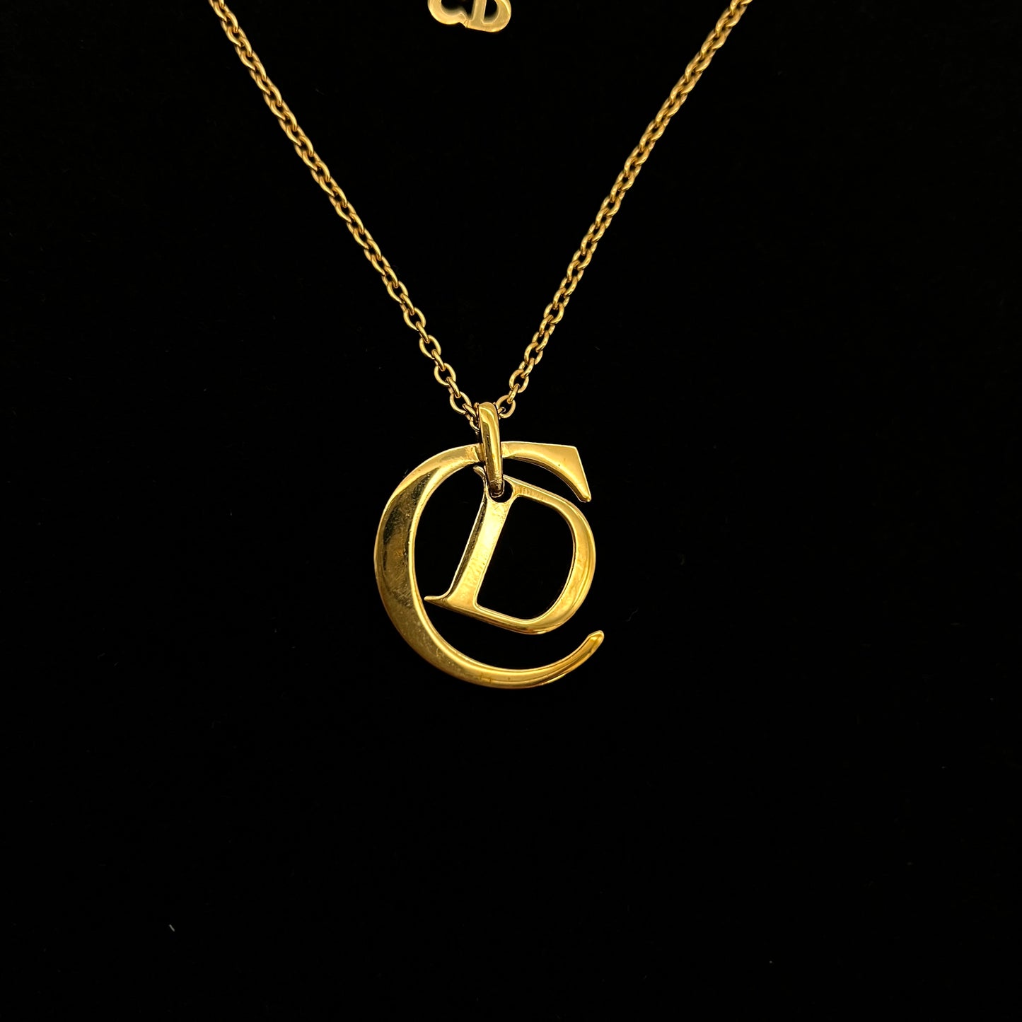 Christian Dior CD logo pendant thin chain necklace GP