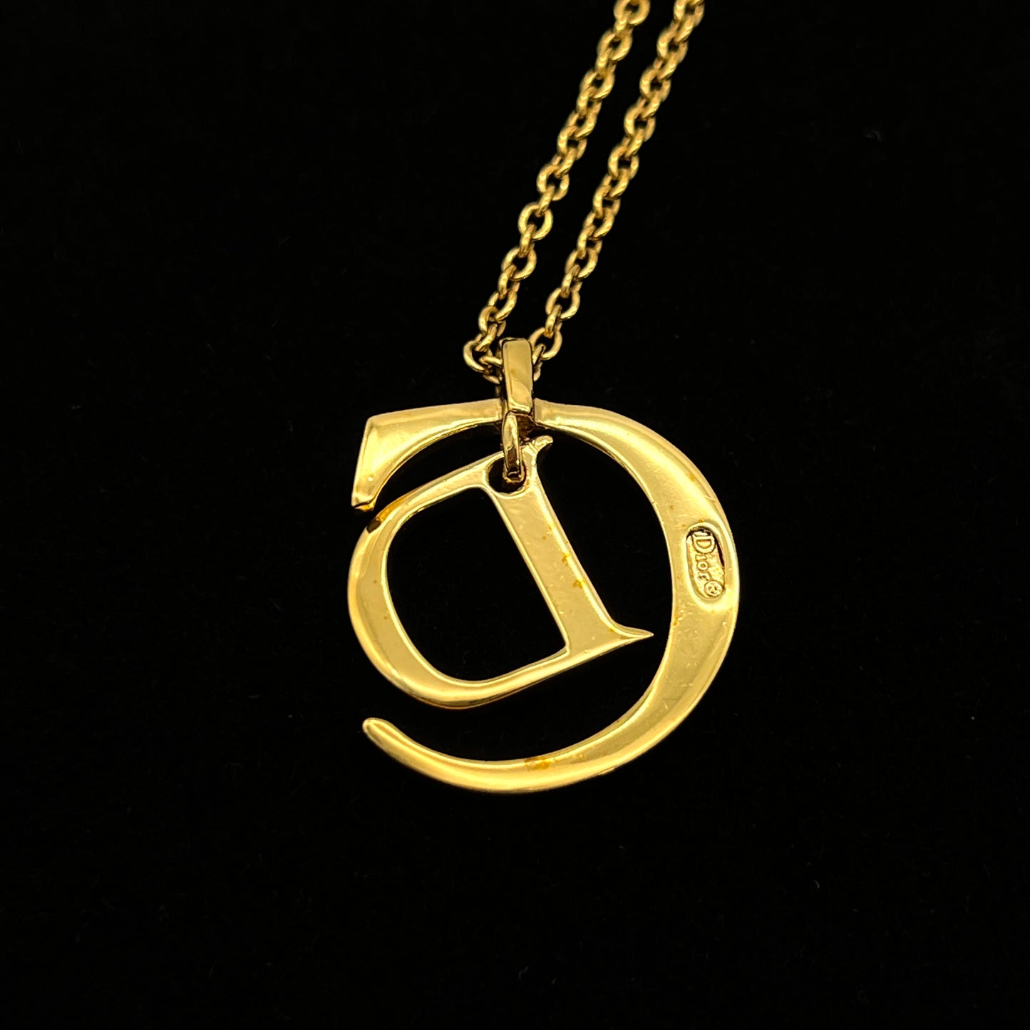 Christian Dior CD logo pendant thin chain necklace GP