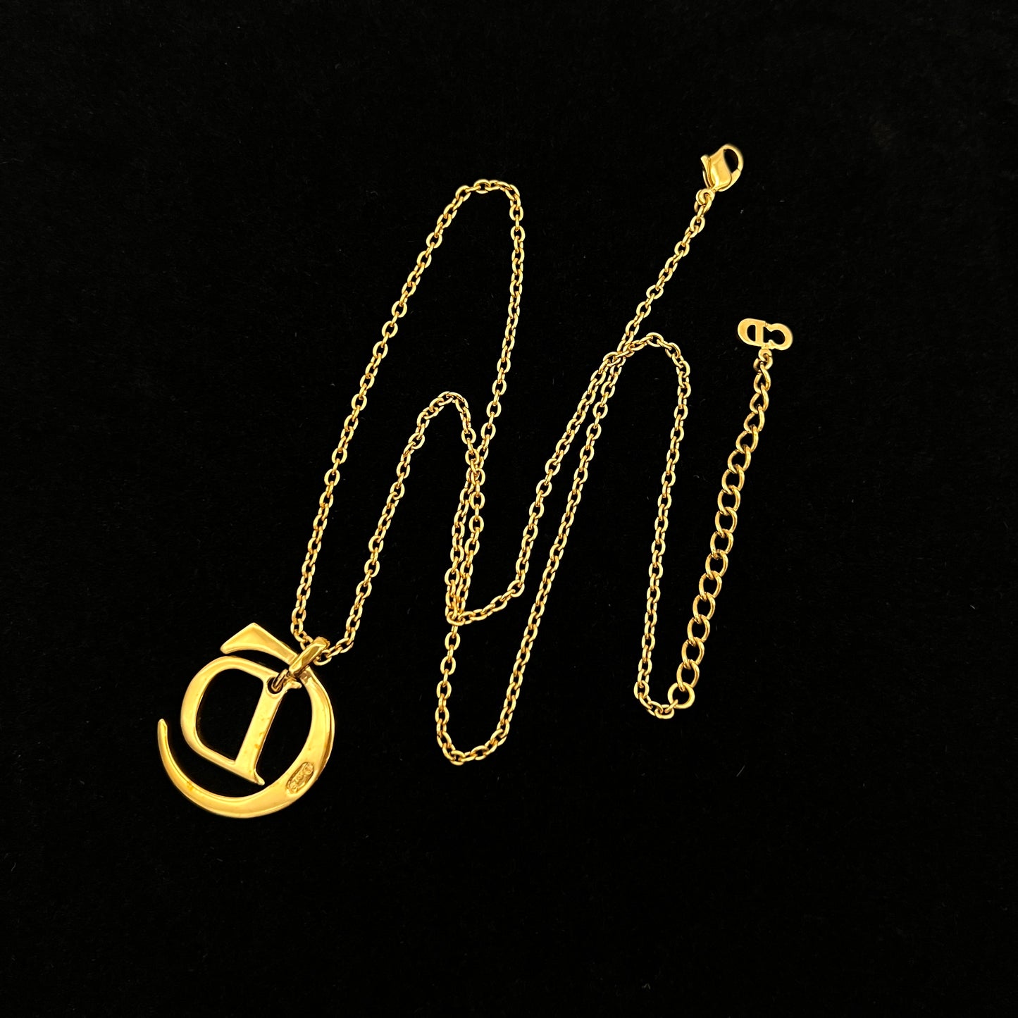 Christian Dior CD logo pendant thin chain necklace GP