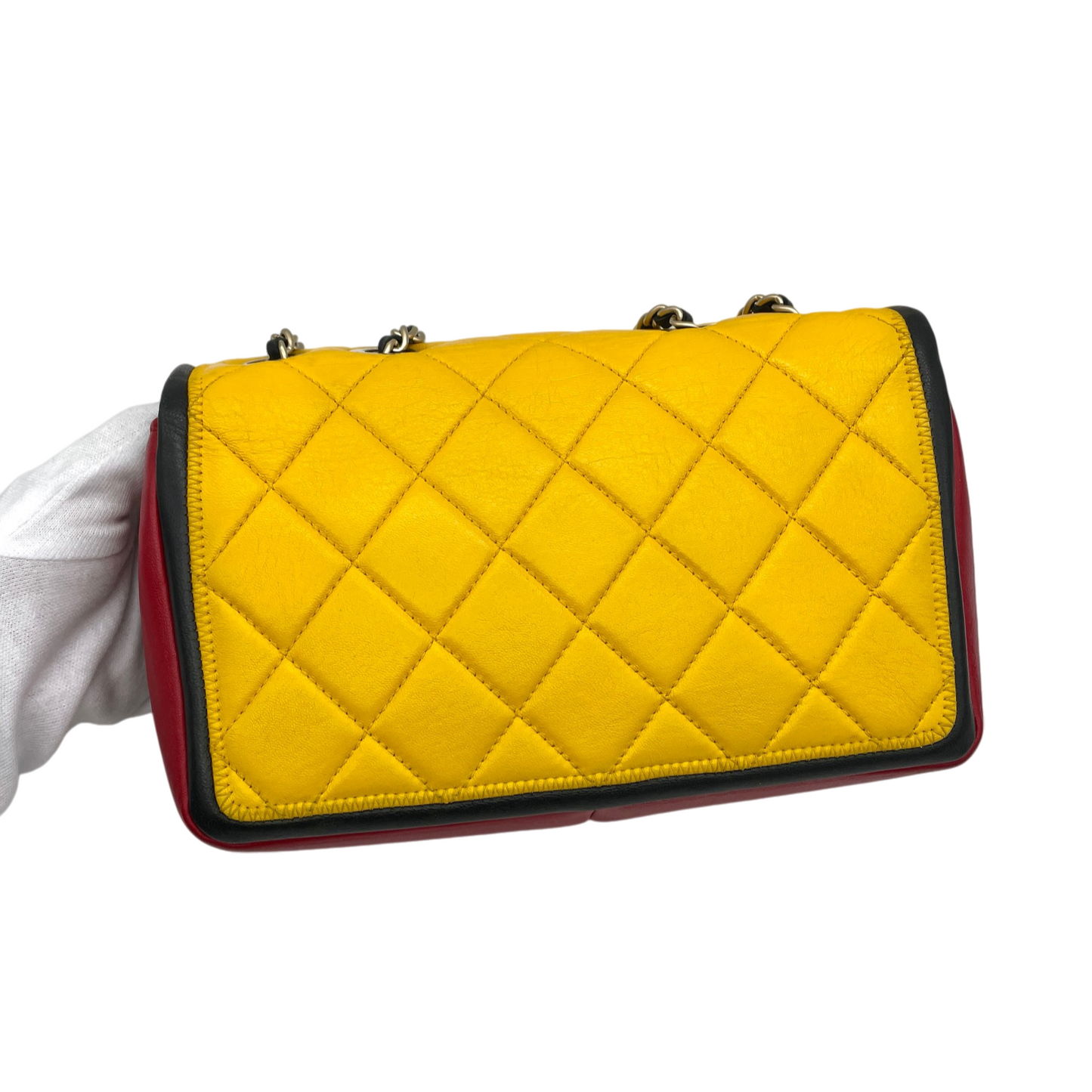 RARE★★★CHANEL 2014 Matelassé Calfskin Mondrian Multicolor Double Chain Shoulder Flap Bag Small Multicolor Gold