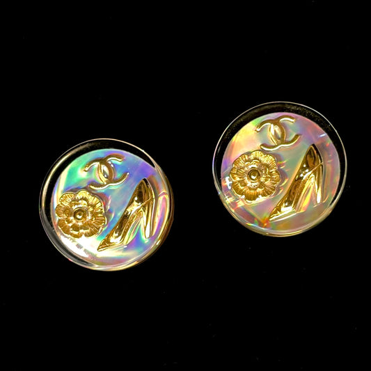 CHANEL Aurora Hologram Clear Round Earrings 97P