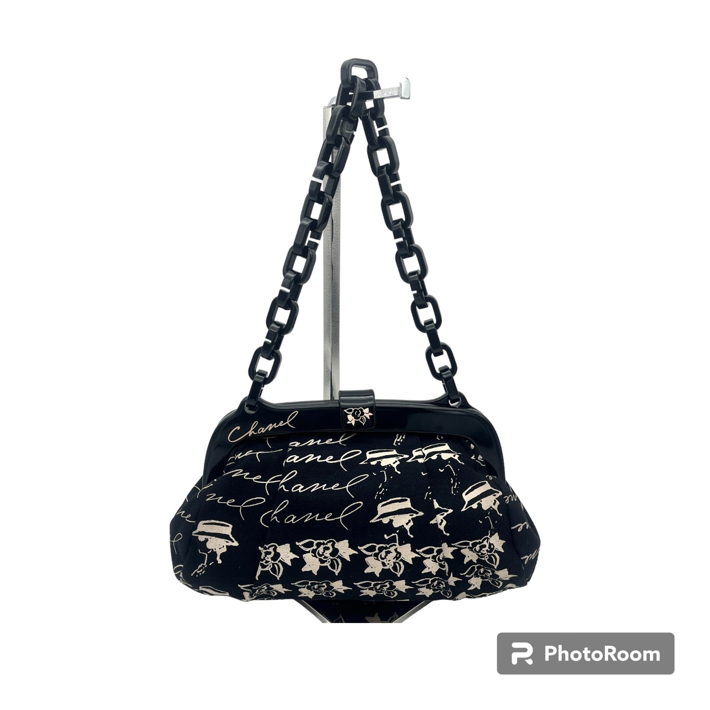 RARE☆☆☆☆AUTH Pre-owned CHANEL Camellia Canvas Plastic Chain Shoulder Bag