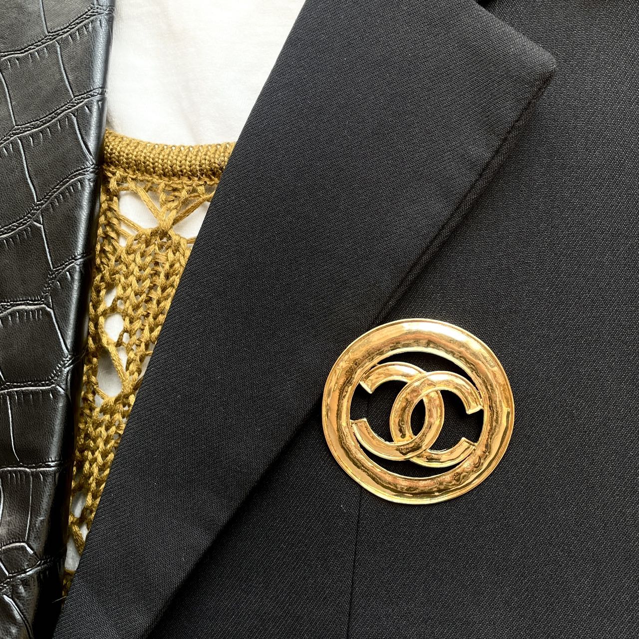 CHANEL Jumbo Ring Coco Mark Brooch GP 94P